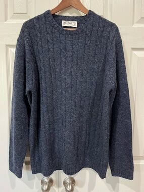 Line Of Trade Sweater Blue Shetland Wool Cable Knit Crewneck Fisherman Size XL